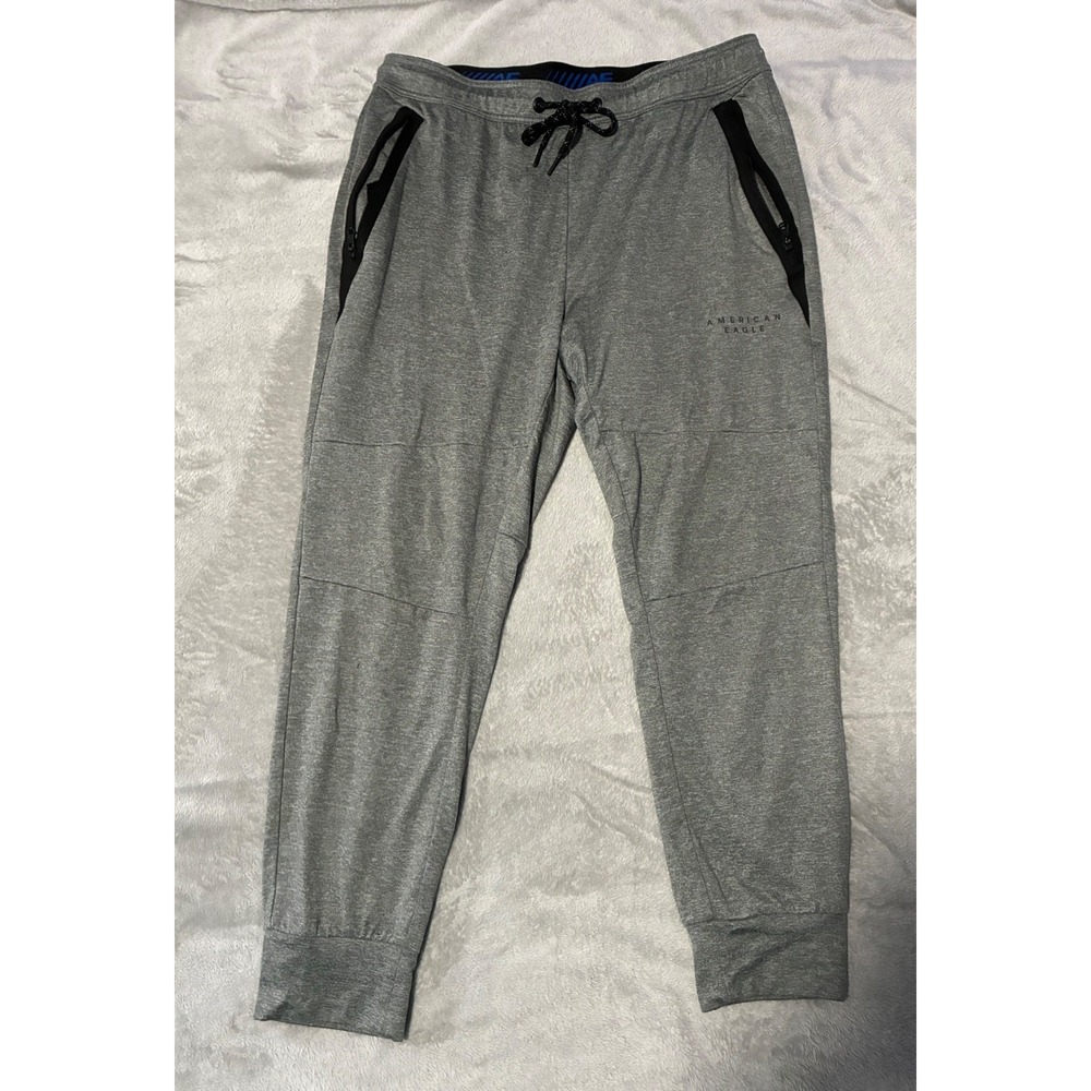 American Eagle Mens Active 24/7 Joggers Grey Heather Zip Pocket Pants Large